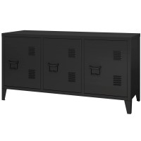 Miocasa Tv Stand Metal Tv Table With Storage Steel 3 Door Locker Cabinet For Living Room (Black)