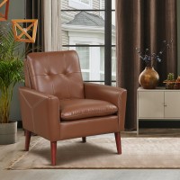 Giantex Modern Leather Accent Chair Set Of 2 - Mid-Century Arm Chairs For Living Room, Single Sofa Chair With Backrest And Wide Armrests, Upholstered Living Room Chair, Max Load 400Lbs, Brown