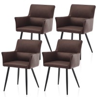 Tukailai Leisure Dining Chairs Set Of 4, Faux Leather Upholstered Seat Kitchen Chairs With Armrests, Backrest And Metal Legs, Comfy Accent Lounge Chair For Reception Room Living Room (Brown)