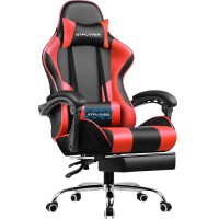 Gtplayer Gaming Chair, Computer Chair With Footrest And Lumbar Support, Height Adjustable Game Chair With 360-Swivel Seat And Headrest And For Office Or Gaming (Faux Leather, Red)