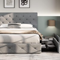 Allewie Upholstered Full Size Platform Bed Frame With 4 Storage Drawers And Headboard  Diamond Stitched Button Tufted  Mattress Foundation With Wooden Slats Support  No Box Spring Needed  Light Grey