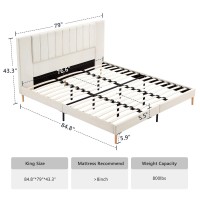 Flolinda King Size Platform Bed Frame With Velvet Upholstered Headboard And Wooden Slats Support Fully Upholstered Mattress Fou