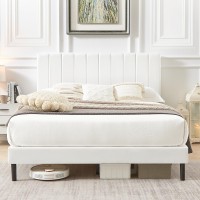 Flolinda Queen Size Platform Bed Frame With Velvet Adjustable Upholstered Headboard And Wooden Slats Support Fully Upholstered