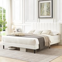 Flolinda Queen Size Platform Bed Frame With Velvet Adjustable Upholstered Headboard And Wooden Slats Support Fully Upholstered