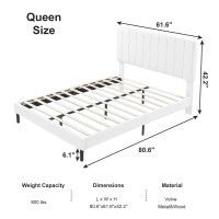 Flolinda Queen Size Platform Bed Frame With Velvet Adjustable Upholstered Headboard And Wooden Slats Support Fully Upholstered