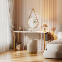 Odk Computer Desk Large Office Desk, 48 Inch Writing Desk With Storage, Modern Pc Desk Work Table With Headphone Hook For Home Office, White Marble + Gold Leg