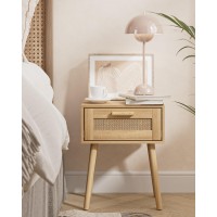 Aobafuir Bedroom Nightstands Wooden Night Stands With Rattan Weaving Drawer Home Bedside End Table For Bedroom Storage