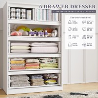 Enhomee Dresser Dresser For Bedroom White Dresser With 6 Wood Large Drawers Dressers Chests Of Drawers With Large Organizer