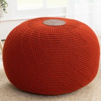 English Home Ottoman Foot Rest, Room Decor, Home Decor, Bedroom Decor, Ideal For Living Room, Comfortable Pouf, Armchair, Floor Cushion, 100% Knitted Bean Bag, Footstool, 15X20 Inch, Terracotta