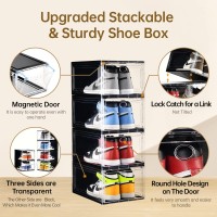 Amllas 10 Pack Shoe Boxes Stackable Upgraded Sturdy Storage Boxes With Clear Magnetic Door Multifunctional Sneaker Organizer Fit