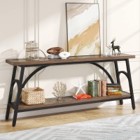 Tribesigns Extra Long Sofa Tables, 70.8??Onsole Table For Entryway, Wood Console Table 2 Tier Tv Stand, Behind Couch Table For Living Room, Rustic Brown Black