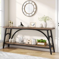 Tribesigns Extra Long Sofa Tables, 70.8??Onsole Table For Entryway, Wood Console Table 2 Tier Tv Stand, Behind Couch Table For Living Room, Rustic Brown Black