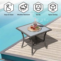 Verano Garden Outdoor Side Table 20 Square Wicker End Table Tempered Glass Top Coffee Table With Storage Aluminum Framegra