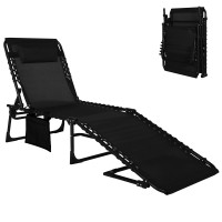 Veikou Lounge Chair For Outside, 5-Position Chaise Lounge Chair Outdoor, Upgraded Lat Flat Lounge Chair, Outdoor Lounge Chairs For Lawn Patio Pool Sunbath, Black Lounge Chair