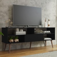 Madesa Modern Tv Stand With 1 Door, 4 Shelves For Tvs Up To 65 Inches, Wood Entertainment Center 23'' H X 15'' D X 59'' L - Black