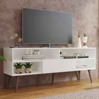 Madesa Modern Tv Stand With 1 Door, 4 Shelves For Tvs Up To 65 Inches, Wood Entertainment Center 23'' H X 15'' D X 59'' L - White