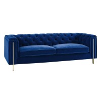 Charlene Blue Velvet Button Tufted Sofa