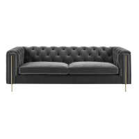 Charlene Gray Velvet Button Tufted Sofa