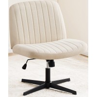 Office Chair Armless Desk Chair No Wheels, Cross Legged Office Chair Wide Home Office Desk Chairs, Adjustable Swivel Padded Fabric Vanity Task Computer Chair