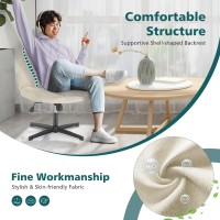 Office Chair Armless Desk Chair No Wheels, Cross Legged Office Chair Wide Home Office Desk Chairs, Adjustable Swivel Padded Fabric Vanity Task Computer Chair