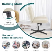 Office Chair Armless Desk Chair No Wheels, Cross Legged Office Chair Wide Home Office Desk Chairs, Adjustable Swivel Padded Fabric Vanity Task Computer Chair