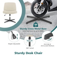 Office Chair Armless Desk Chair No Wheels, Cross Legged Office Chair Wide Home Office Desk Chairs, Adjustable Swivel Padded Fabric Vanity Task Computer Chair