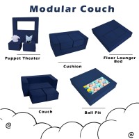 Memorecool Convertible Modular Kids Foam Play Couch Sofa Navy Foldout Toddler Couch For Playroom Or Bedroom