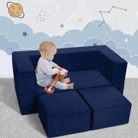 Memorecool Convertible Modular Kids Foam Play Couch Sofa Navy Foldout Toddler Couch For Playroom Or Bedroom