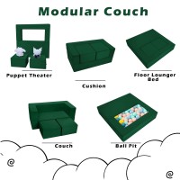 Memorecool Modular Kids Play Couch Sofa Green Convertible Toddler Couch Foldout Plush Foam Chair For Childrens Playroom