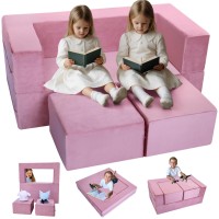 Memorecool Modular Kids Play Couch Sofa Pink Convertible Toddler Couch Foldout Plush Foam Chair For Childrens Playroom