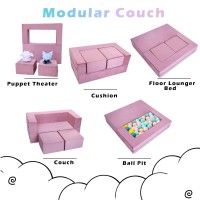 Memorecool Modular Kids Play Couch Sofa Pink Convertible Toddler Couch Foldout Plush Foam Chair For Childrens Playroom