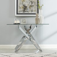 Modern Style Console Table Narrow Sofa Table With Tempered Glass Top And Metal Tubular Legs, 45