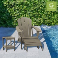 Greenvines Adirondack-Ottoman | Wood Grain | Folding | Set Of 2 | Hdpe Plastic | Outdoor Footrest | All Weather | Foot Rest | Foot Stool | Desert Brown | For Adirondack Chair