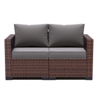 Udpatio Loveseat Patio Wicker Sofa Outdoor Rattan Sectional Couch Furniture Steel Frame Wfurniture Cover Nonslip Cushion And