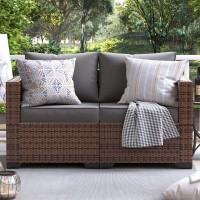 Udpatio Loveseat Patio Wicker Sofa Outdoor Rattan Sectional Couch Furniture Steel Frame Wfurniture Cover Nonslip Cushion And