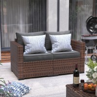 Udpatio Loveseat Patio Wicker Sofa Outdoor Rattan Sectional Couch Furniture Steel Frame Wfurniture Cover Nonslip Cushion And