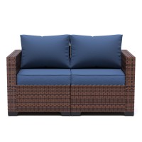 Udpatio Loveseat Patio Wicker Sofa Outdoor Rattan Sectional Couch Furniture Steel Frame Wfurniture Cover Nonslip Cushion And