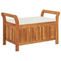 Vidaxl Outdoor Storage Bench, Storage Box With Cushion, Patio Deck Box With Seat For Garden Balcony Porch Pool Yard, Modern Style, Solid Wood Acacia
