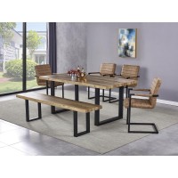 Bazely Industrial Chic Rectangular Oak Wood Dining Table with Black Base