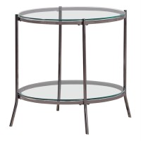 Laurie Round Glass Top End Table Black Nickel and Clear