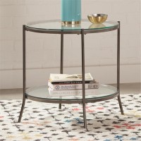 Laurie Round Glass Top End Table Black Nickel and Clear