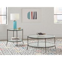 Laurie Round Glass Top End Table Black Nickel and Clear