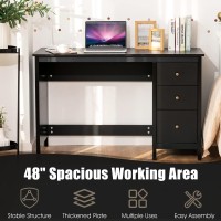 Ifanny Computer Desk With Drawers, Modern Office Desk With Storage, Wood Student Desk For Bedroom, Work From Home Desk, Study Desk For Adults, Compact Writing Desk For Small Spaces (Black)