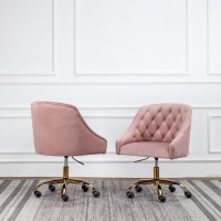 Pink Tufted Velvet Swivel Task Chair with Gold Base with Wheels