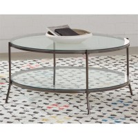 Laurie Glass Top Round Coffee Table Black Nickel and Clear