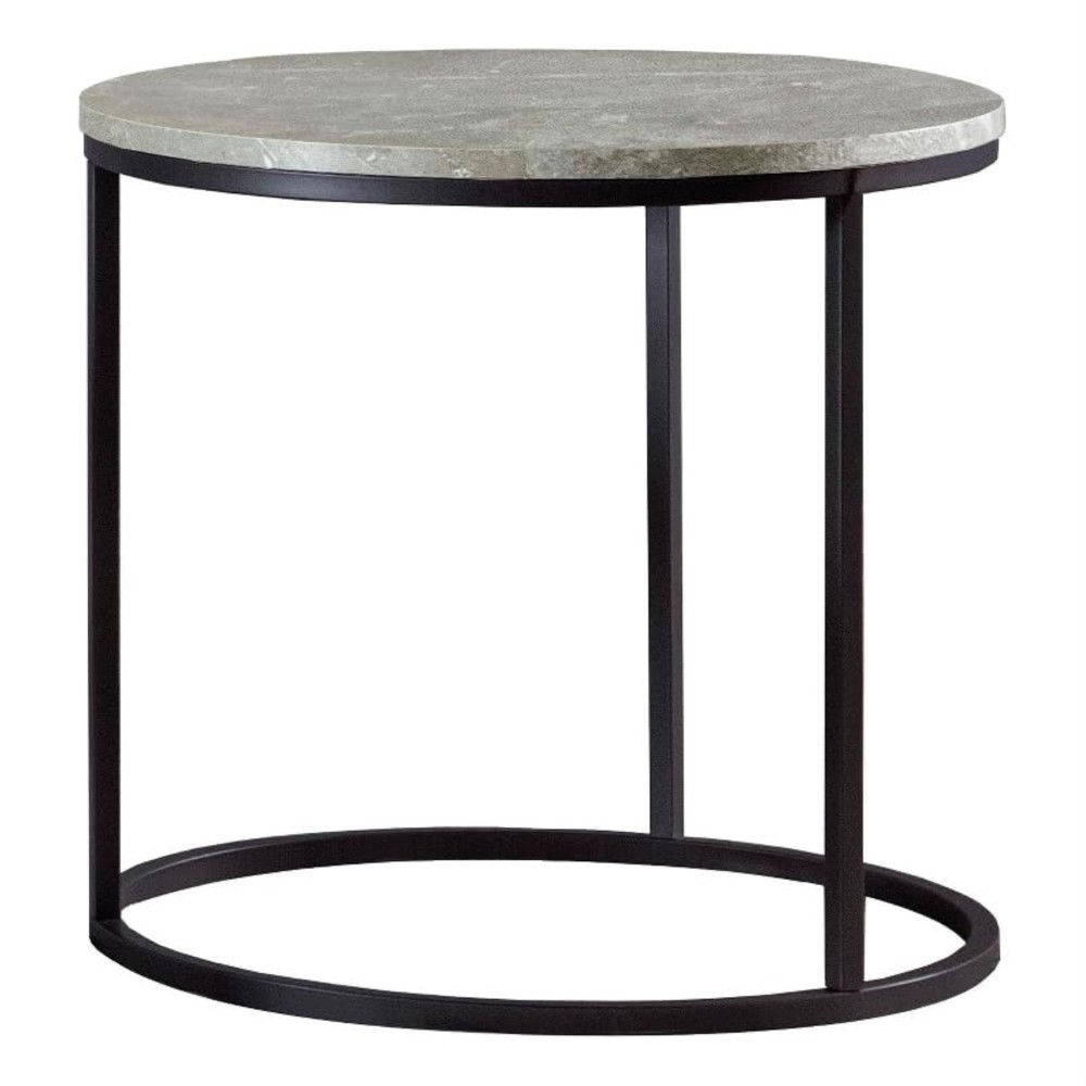 Lainey Faux Marble Round Top End Table Grey and Gunmetal