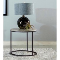 Lainey Faux Marble Round Top End Table Grey and Gunmetal