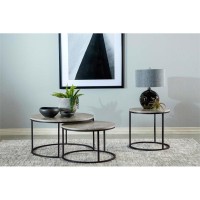 Lainey Faux Marble Round Top End Table Grey and Gunmetal