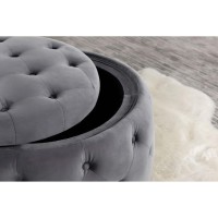 Angelina Tufted Storage Round Ottoman Steel Grey