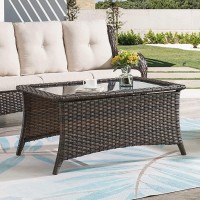 Hummuh Patio Furniture Set 7 Pieces Wicker Outdoor Sectional Sofa With Swivel Rocker Chairs Coffee Side Table Outdoor Ottomans F